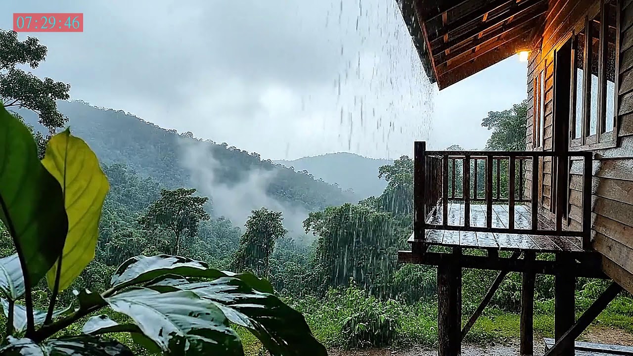 Healing Rain Forest Night Rain with Soft Piano Music