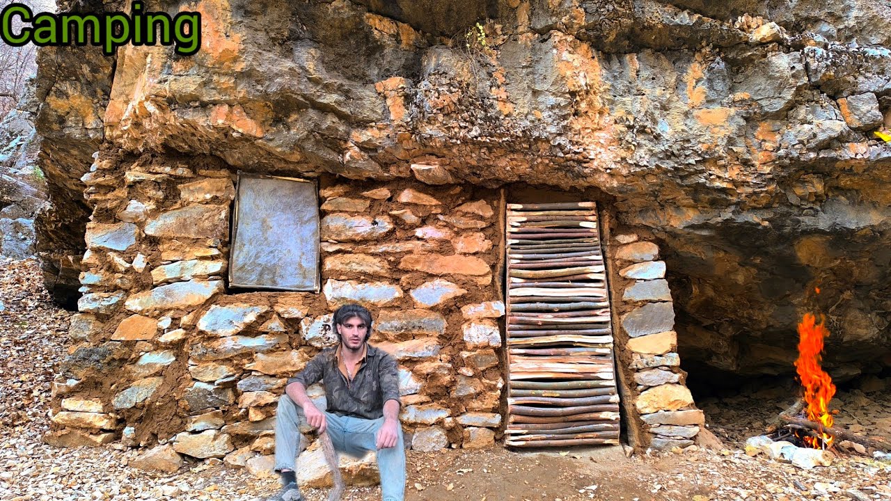 *How to build a stone shelter with a warm fireplace in the mountains?*#bushcraft#cave#survival#life