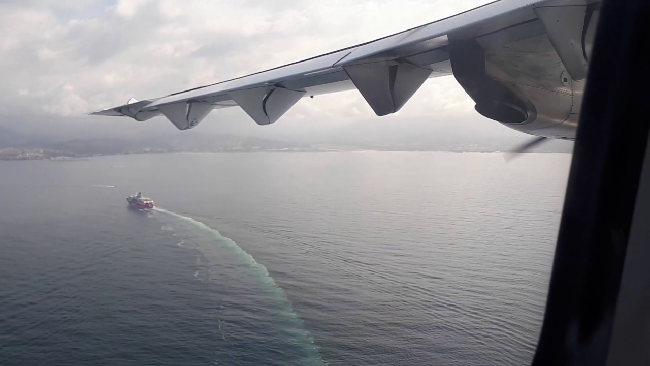 ATR-72 AIR CORSICA - Landing at Ajaccio airport, Corsica, France - beautiful panorama
