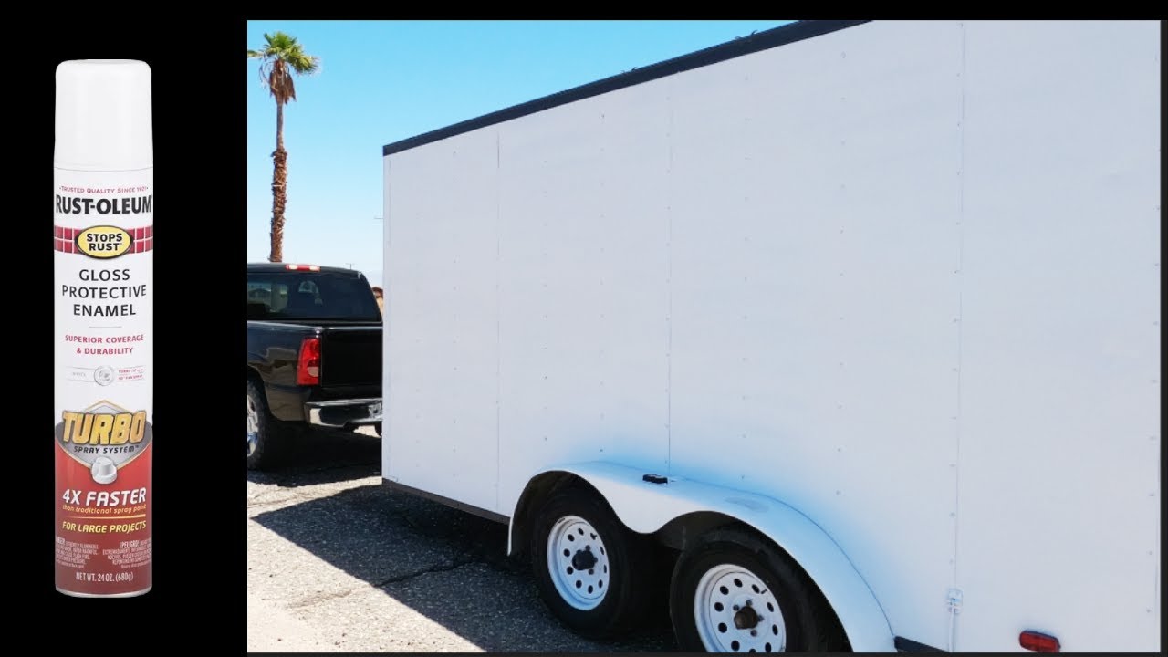 Using the Rust-Oleum Stops Rust Gloss White Spray Paint 24oz On Our Trailer