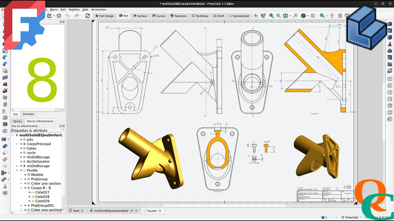 Comment param&eacute;trer avec un jeu de variable avec Part Design en multi-solid dans FreeCAD? 8-8