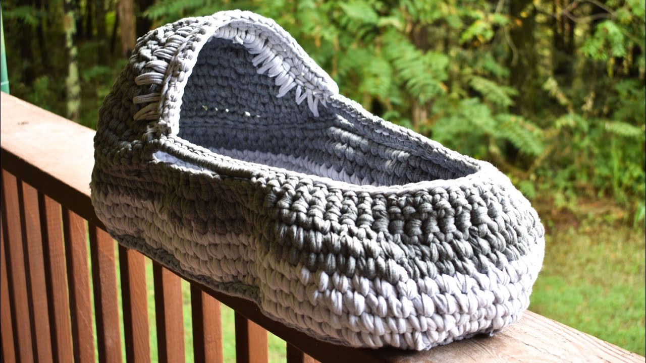 Crochet Moses Basket Part 1 of 5.For Dolls or Pet Bed, Custom size basket using knit stitch,