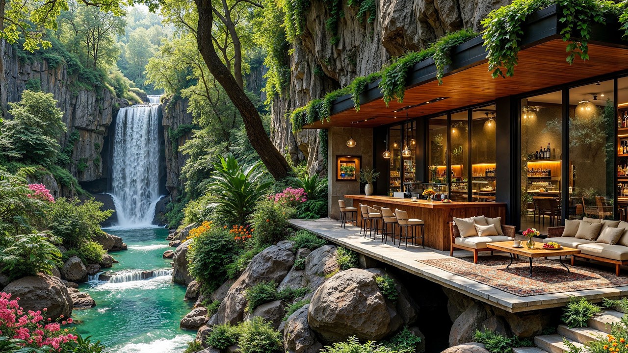 Secret Forest Café by the Falls 🌳🌺 | Zen Moment with Nature & Jazz Chill for Study & Calm