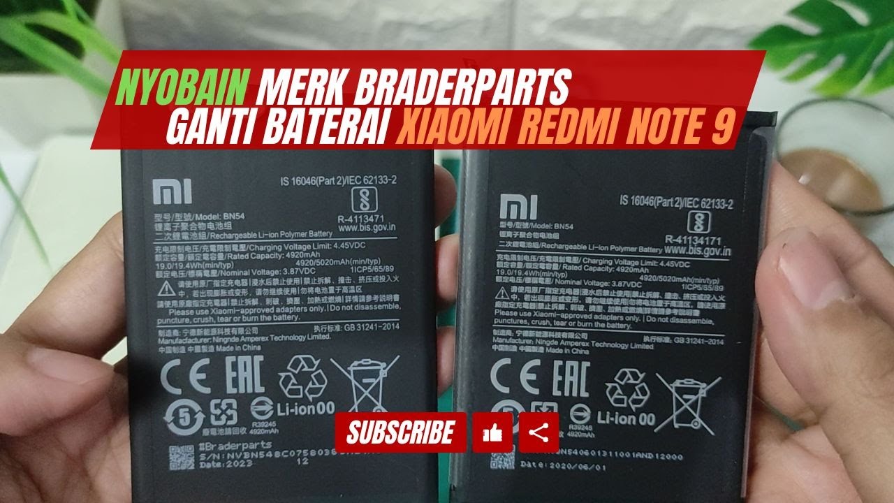 NYOBAIN Merk BRADER PARTS Ganti Baterai Xiaomi Redmi 9/Note 9 BN54