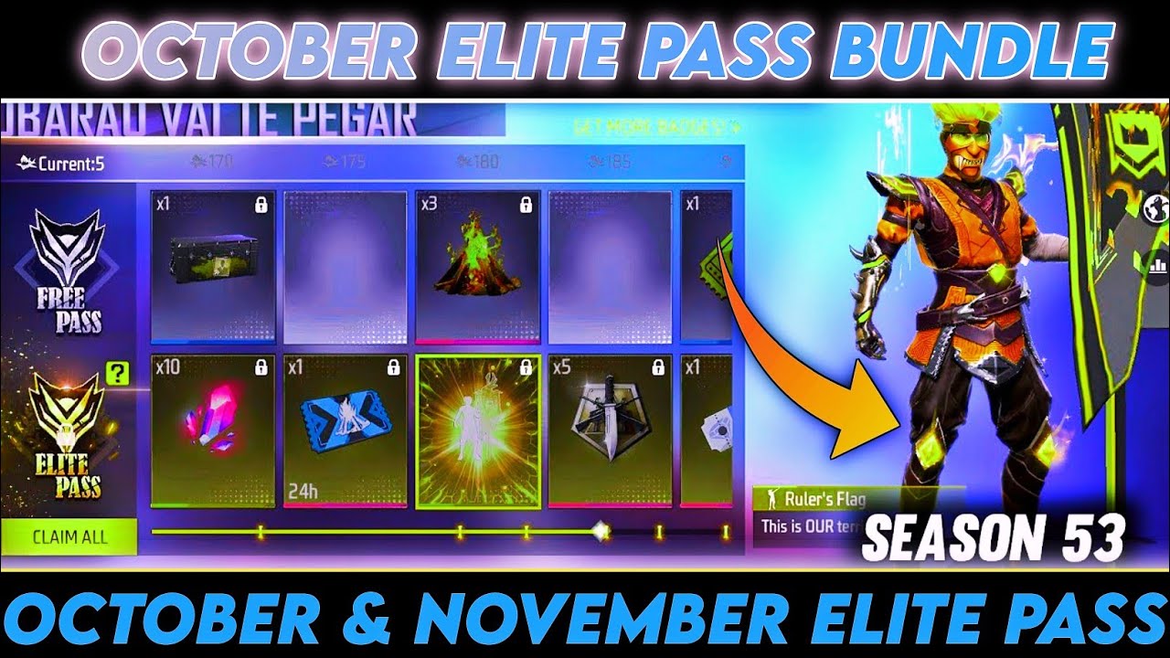 October Elite Pass Bundle Free Fire ! Season 53 Elite Pass ! October & November Elite Pass Bundle