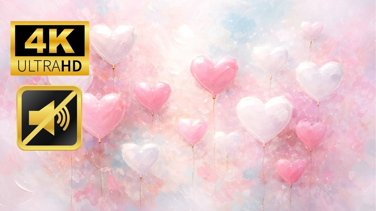Valentine's Day Screensaver - Mute 3 Hour Loop | Cute Heart Ambient Background | No Audio