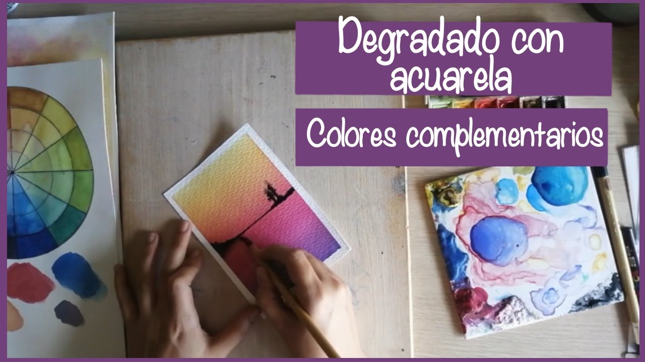 🌸 DEGRADADO DE COLORES COMPLEMENTARIOS CON ACUARELAS 🌸 Teoría del color 4 - La Pluma Mágica