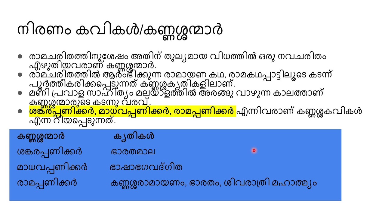മലയാളം ക്ലാസ് - സാഹിത്യ ചരിത്രം 