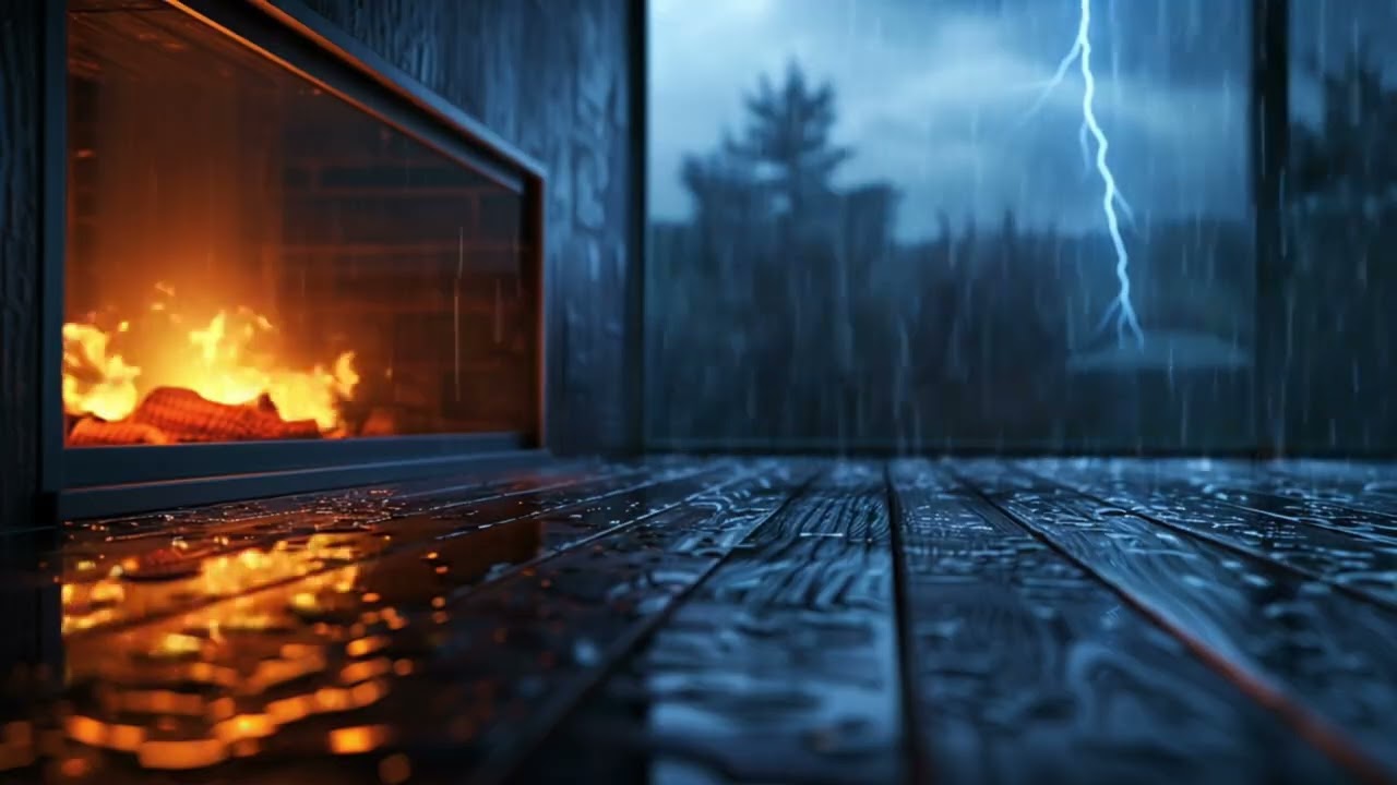 Gentle Thunder, Steady Rain & Fireplace Glow 🌧️🔥A Cozy Cinematic Ambience for  Sleep | White Noise