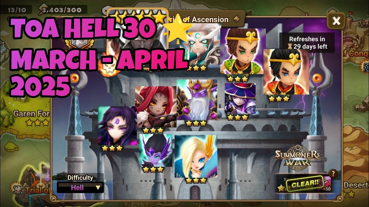 TOA HELL 30 🌟, MARCH - APRIL 2025 [Summoners War : Sky Arena]