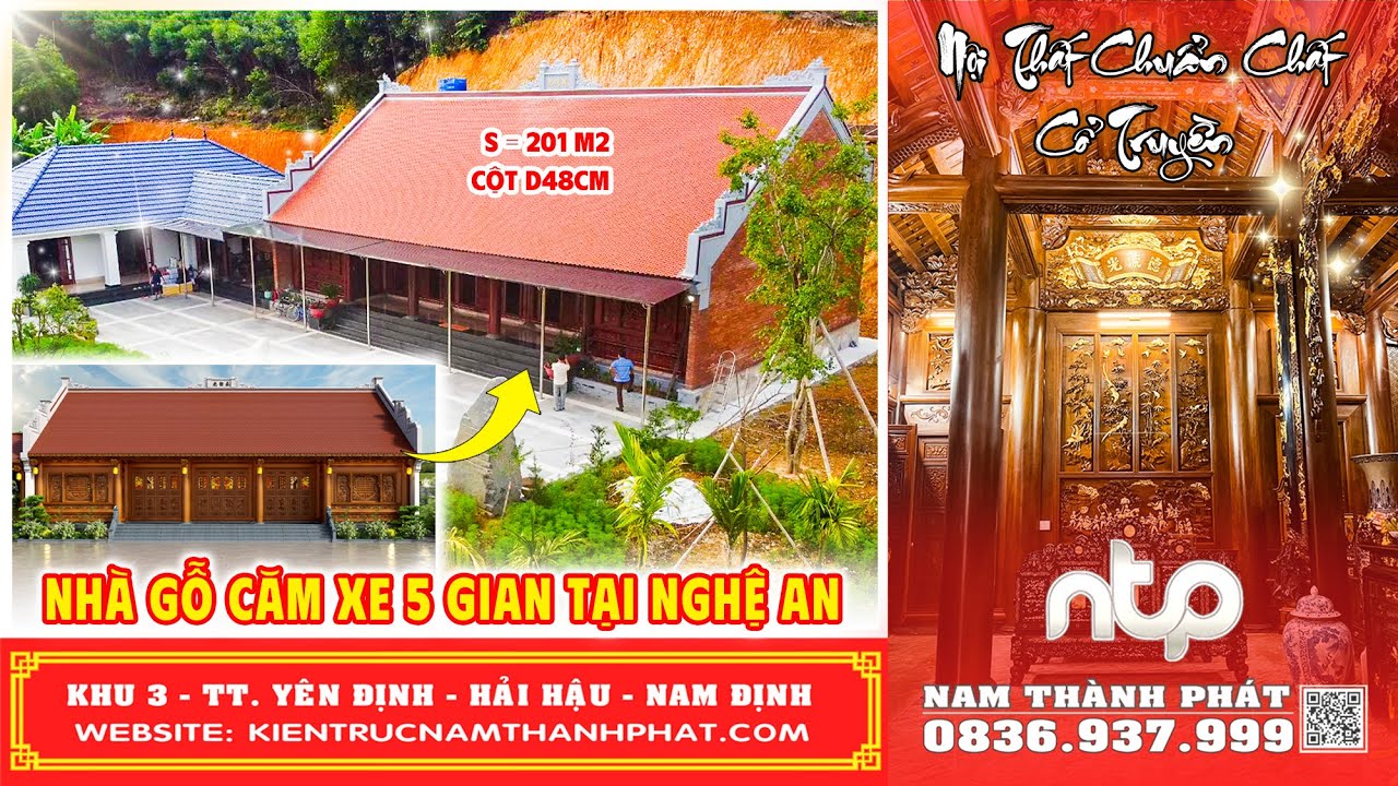 [Xem Là Muốn Làm] Nhà Gỗ Căm Xe 5 Gian Tại Nghệ An ► Nội Thất Chuẩn Chất Cổ Truyền 
