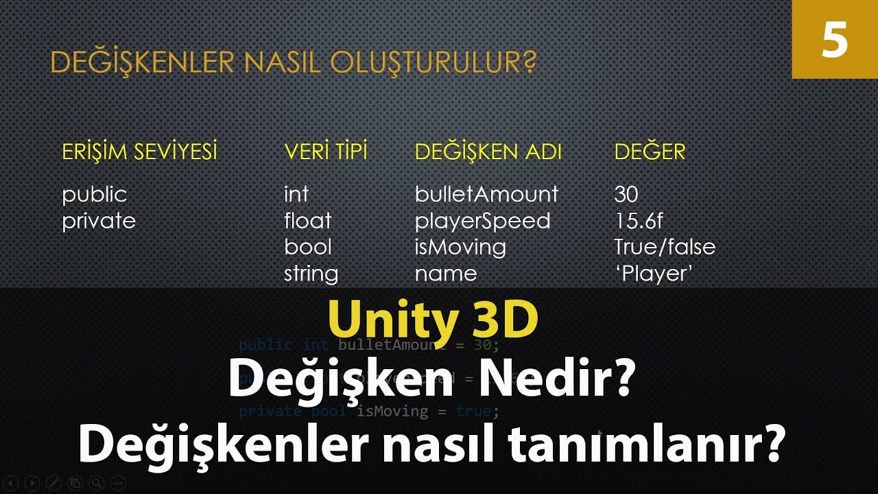 5- Değişken Nedir? Nasıl Değişken Oluşturulur? Unity Dersleri