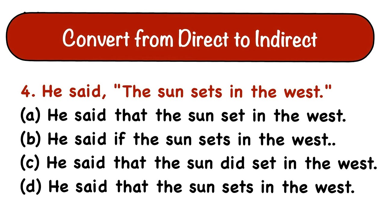 Direct Indirect Speech multiple choice questions, Important English Grammar Lesson