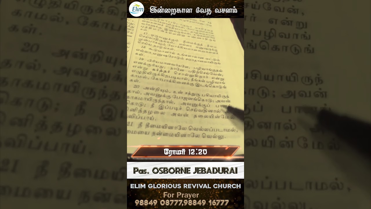 இன்றைக்கான வேத வசனம் || Pastor Osborne Jebadurai #Dailyverse #Bible #ElimGRC