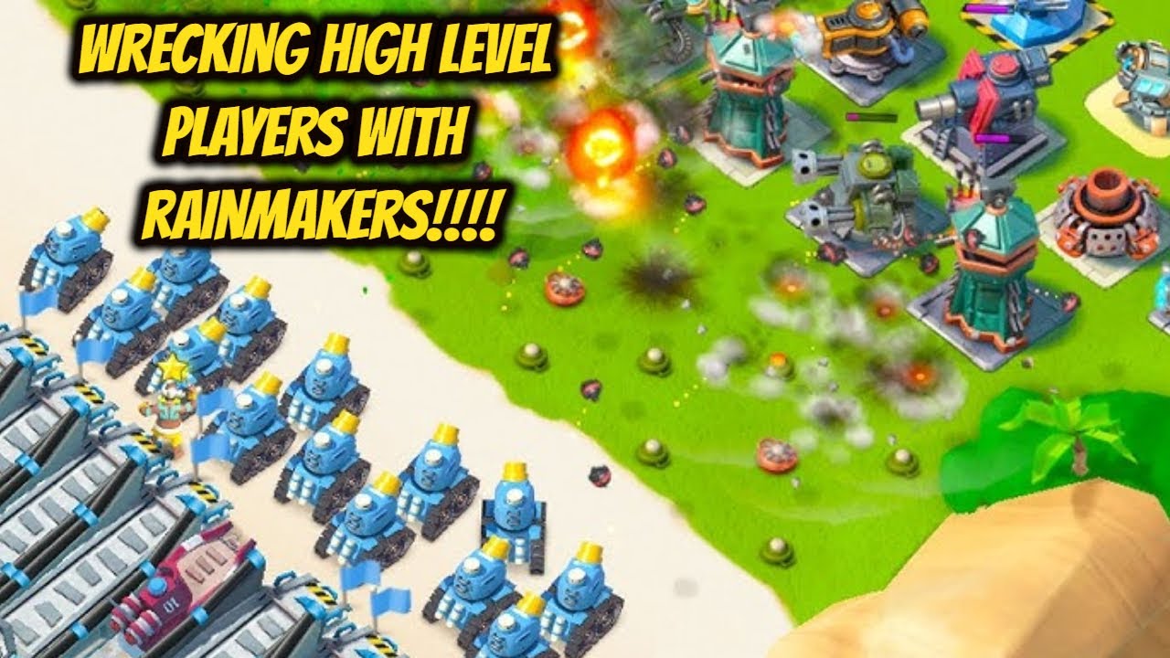 DESTROYING HIGH LVL Players Bases with RAINMAKERS!!!- BOOM BEACH