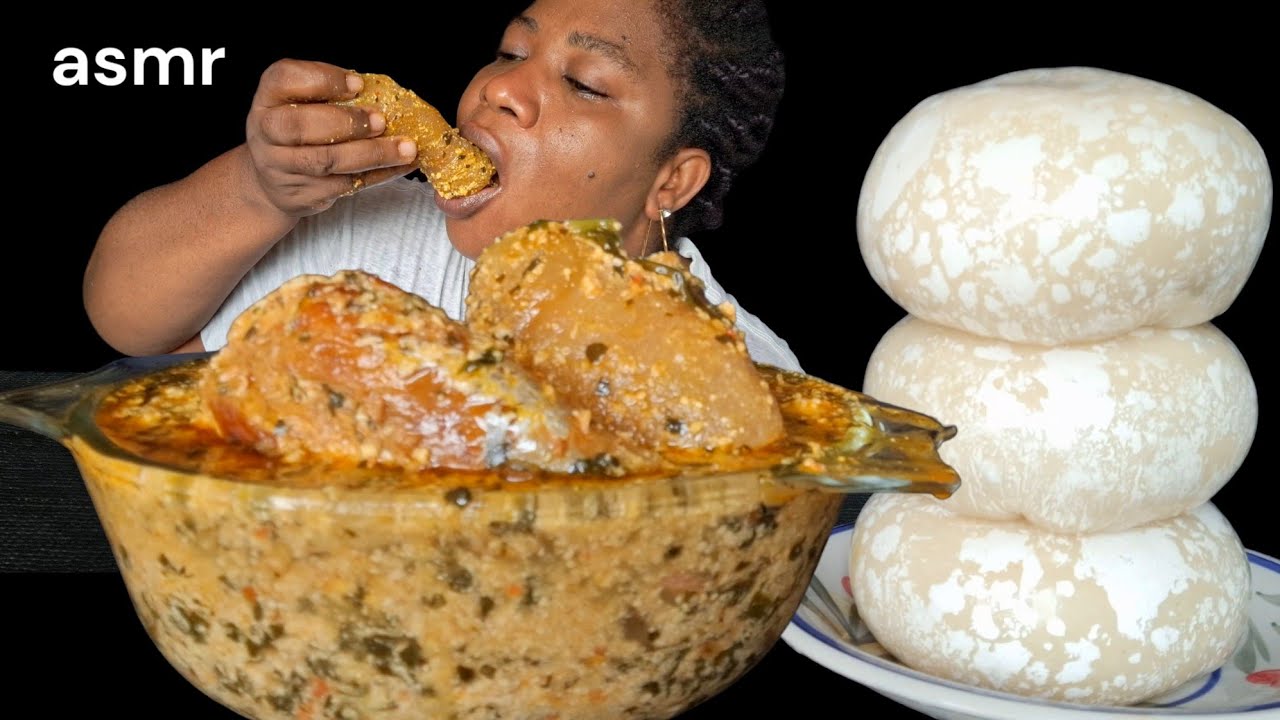African food mukbang/ fufu with bitter leaf egusi soup mukbang ( eating Sound ASMR)