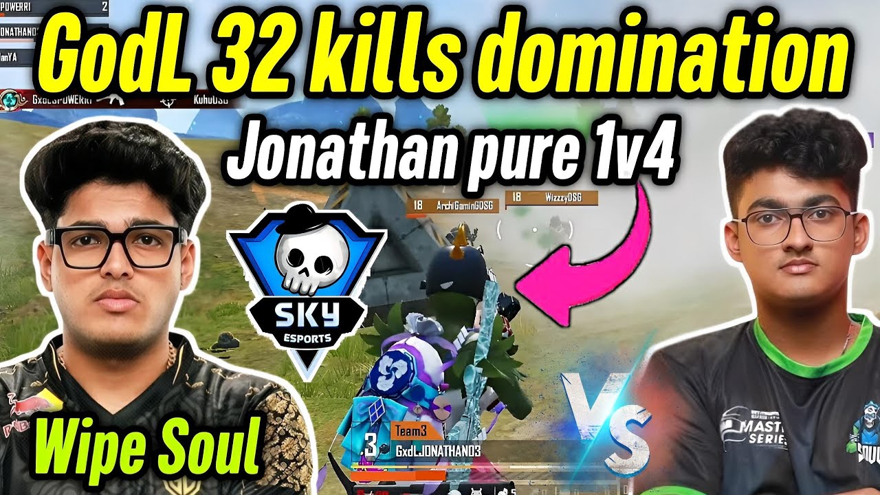 Jonathan pure 1v4 in skyesports 🥵 Godlike 30 kills domination wipe back to back squads 🔥