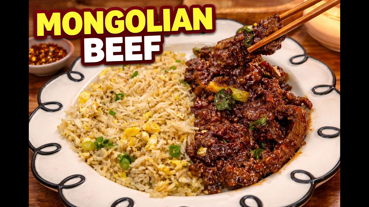 Mongolian Beef 🥩 A Taiwanese-American Classic Served with Egg Fried Rice