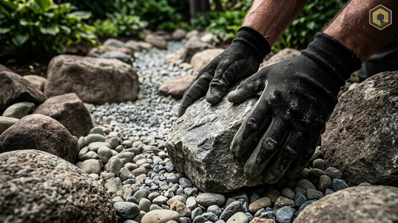How to make a DRY RIVER BED! River rock tips and tricks for the perfect DIY landscaping project.