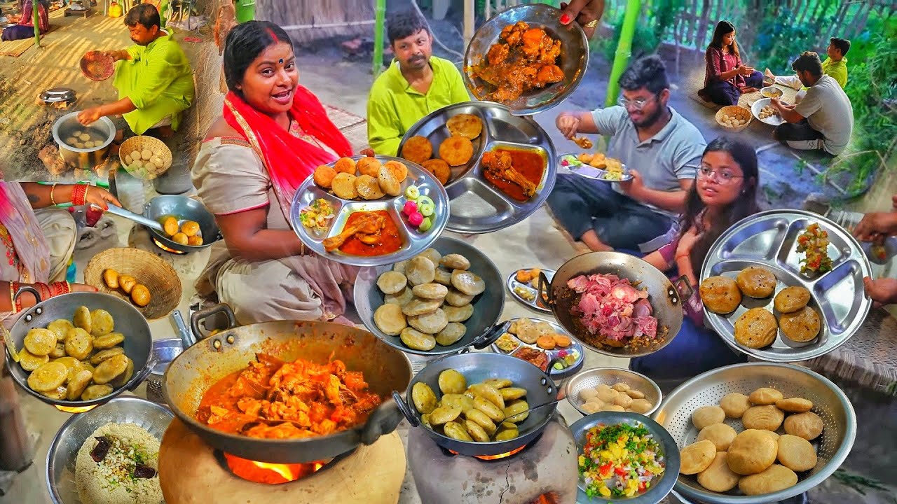 पूरे परिवार के साथ मिलकर बनाएंगे और खाएंगे चिकन मुर्गा लिट्टी बैगन का चोखा उबाला लिट्टी फ्राई लिट्टी
