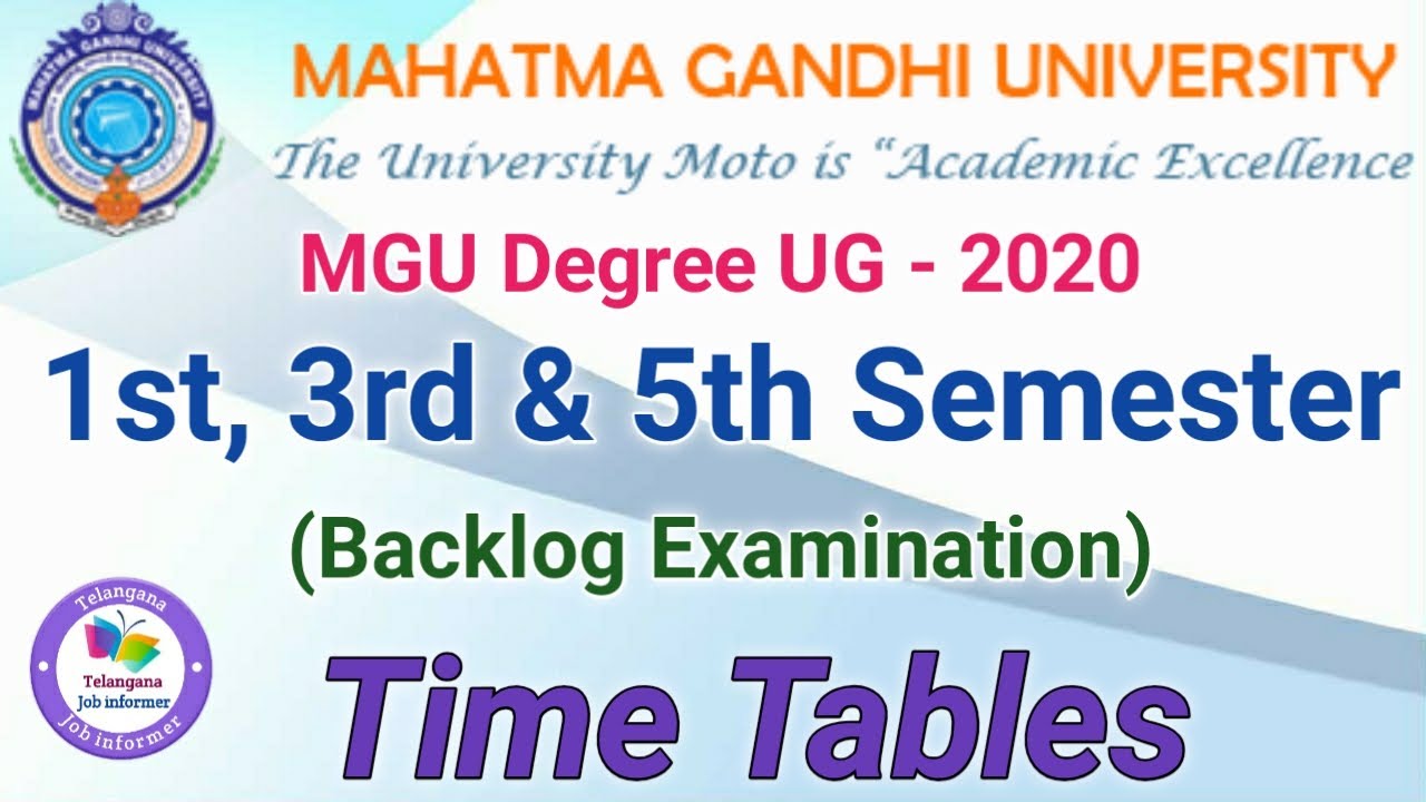 MGU Degree 1st, 3rd & 5th Semester Backlog Exam Time Tables Oct/Nov2020 || Degree Backlog Time Table