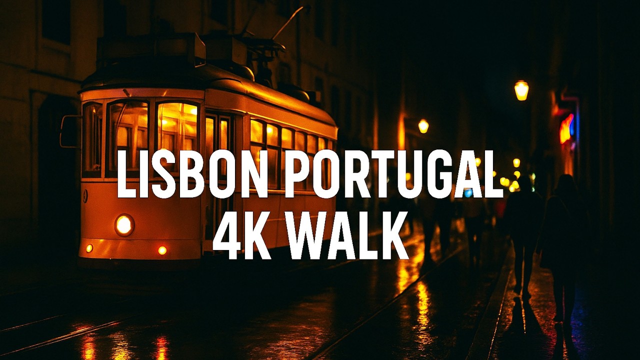 Lisbon After Dark 4K – Peaceful Night Walk with Warm Lights & Real City Sounds