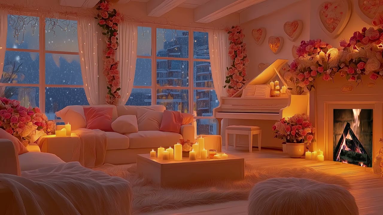 Soft Piano & Fireplace Sounds ❄️ Cozy Winter Night Ambience for Deep Focus & Relaxation