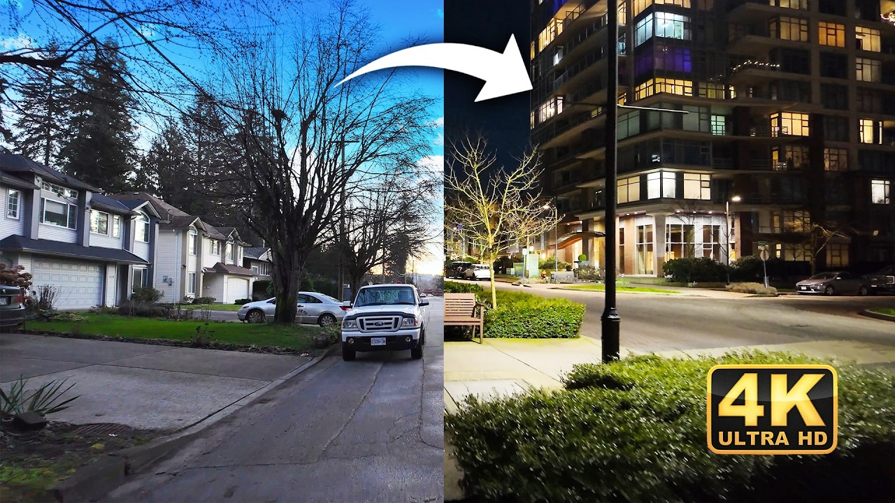 Day to Night: Relaxing 1 Hour+ Virtual Walking Tour Explore Canada Suburbs, Parks & Lake 4K 60FPS