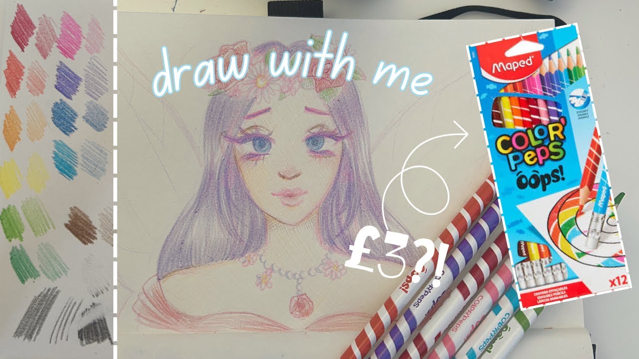 cheap erasable coloring pencils | review and flower girl sketch