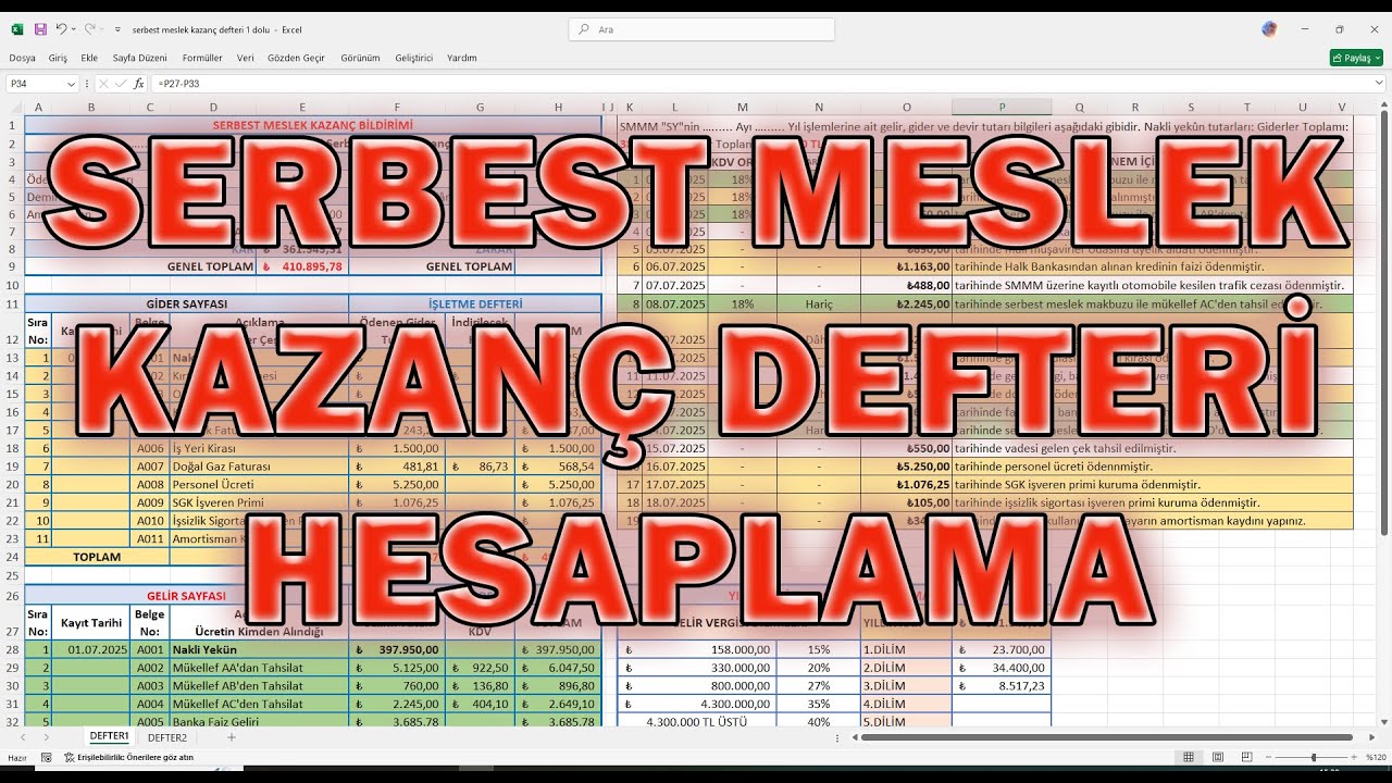 Serbest meslek kazanç defteri Excelde nasıl tutulur? - HologramTv