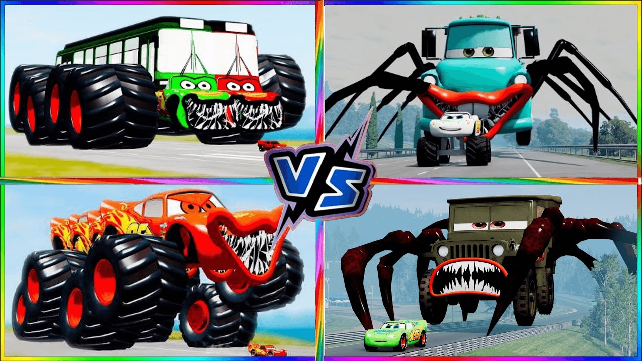 💀 GIANT BOSSES vs MONSTER Lightning McQueen SCHOOL BUS ZOMBIE! 🚗🎵 | Tiles Hop EXE Challenge №11