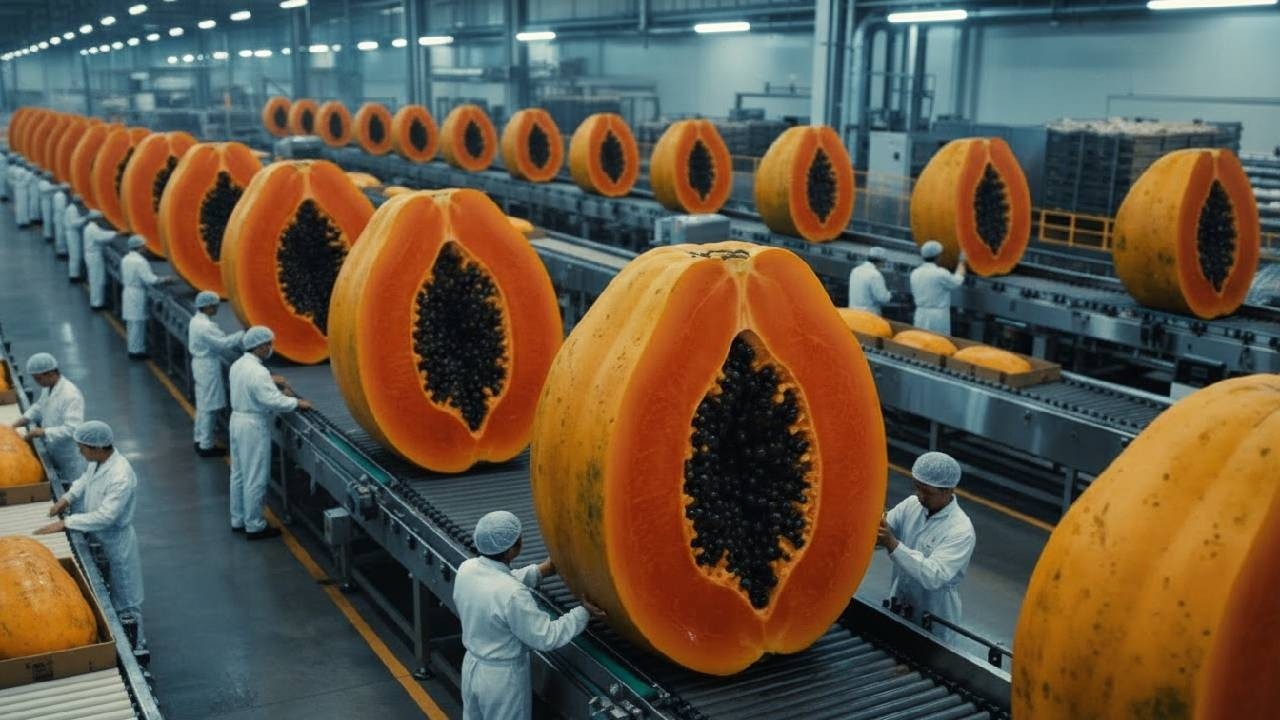 Cómo una Fábrica Moderna de Papaya Convierte la Cosecha en Deliciosos Postres (Proceso Completo)