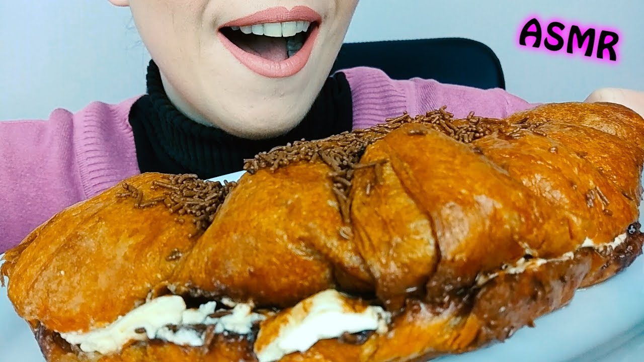 ASMR Dessert: Massive Syrupy Croissant stuffed with Pastry Cream & Cocoa Praline | Whispering