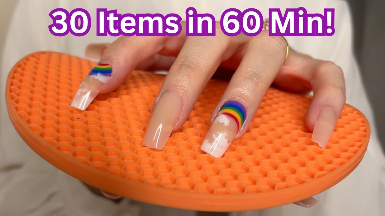 ASMR 🌈 Tap/Scratching on 30 Items in 60 Min! * No Talking