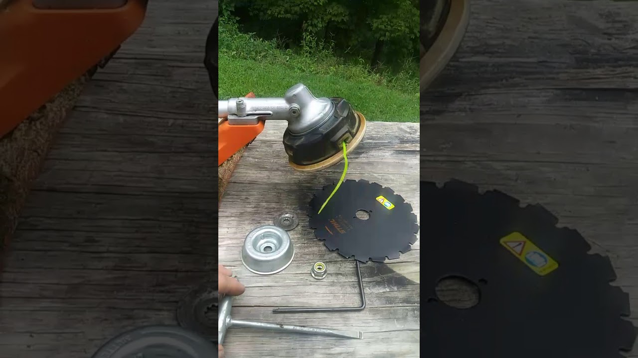 Brush blade installation on a stihl weedeater