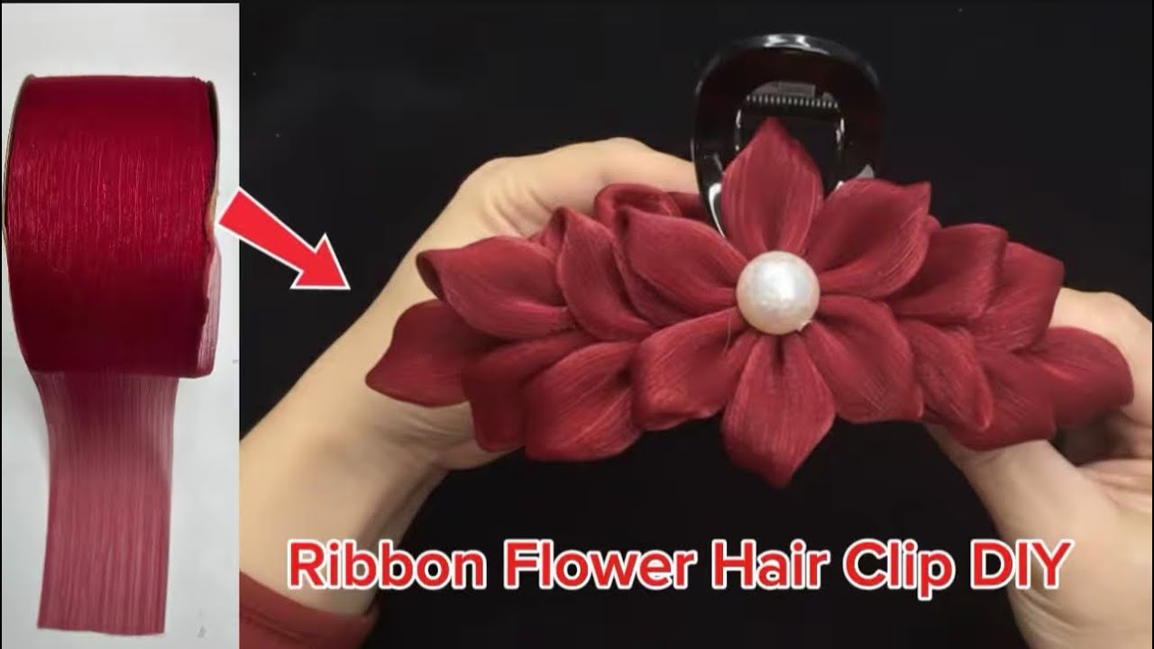 CÁCH LÀM KẸP TÓC HOA TỪ RUY BĂNG | Ribbon Flower Hair Clip DIY