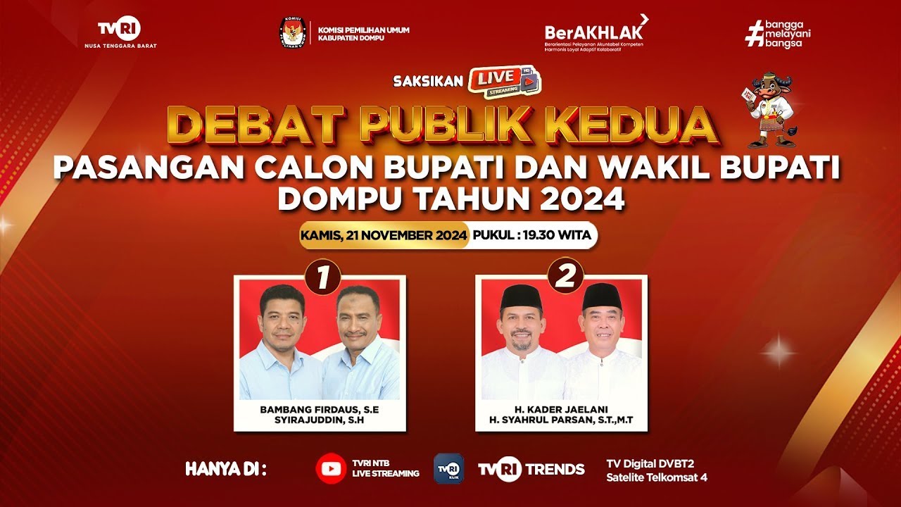 LIVE! DEBAT PUBLIK KEDUA PASANGAN CALON BUPATI DAN WAKIL BUPATI DOMPU TAHUN 2024