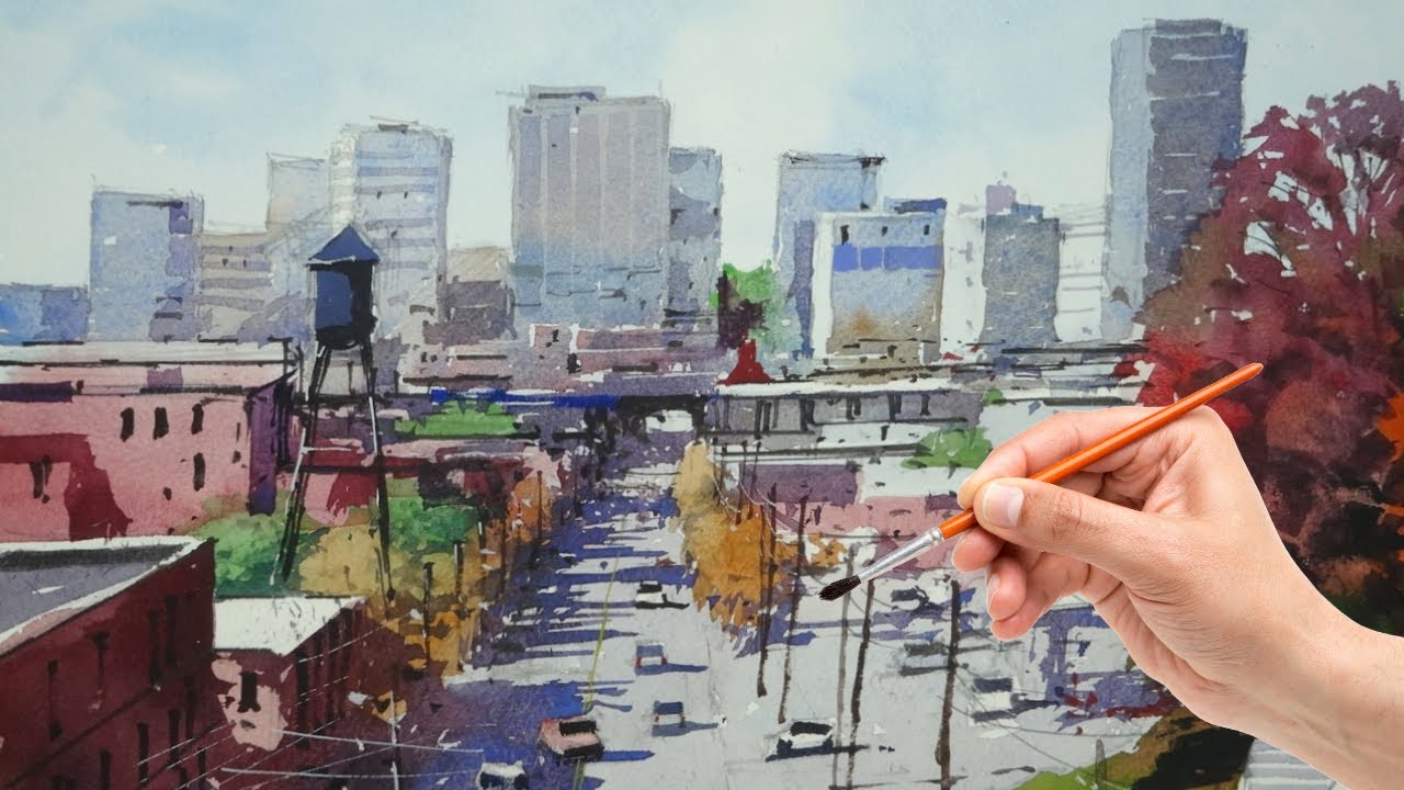 Painting a Modern Cityscape in Watercolour – Richmond, USA (Step-by-Step Demo)