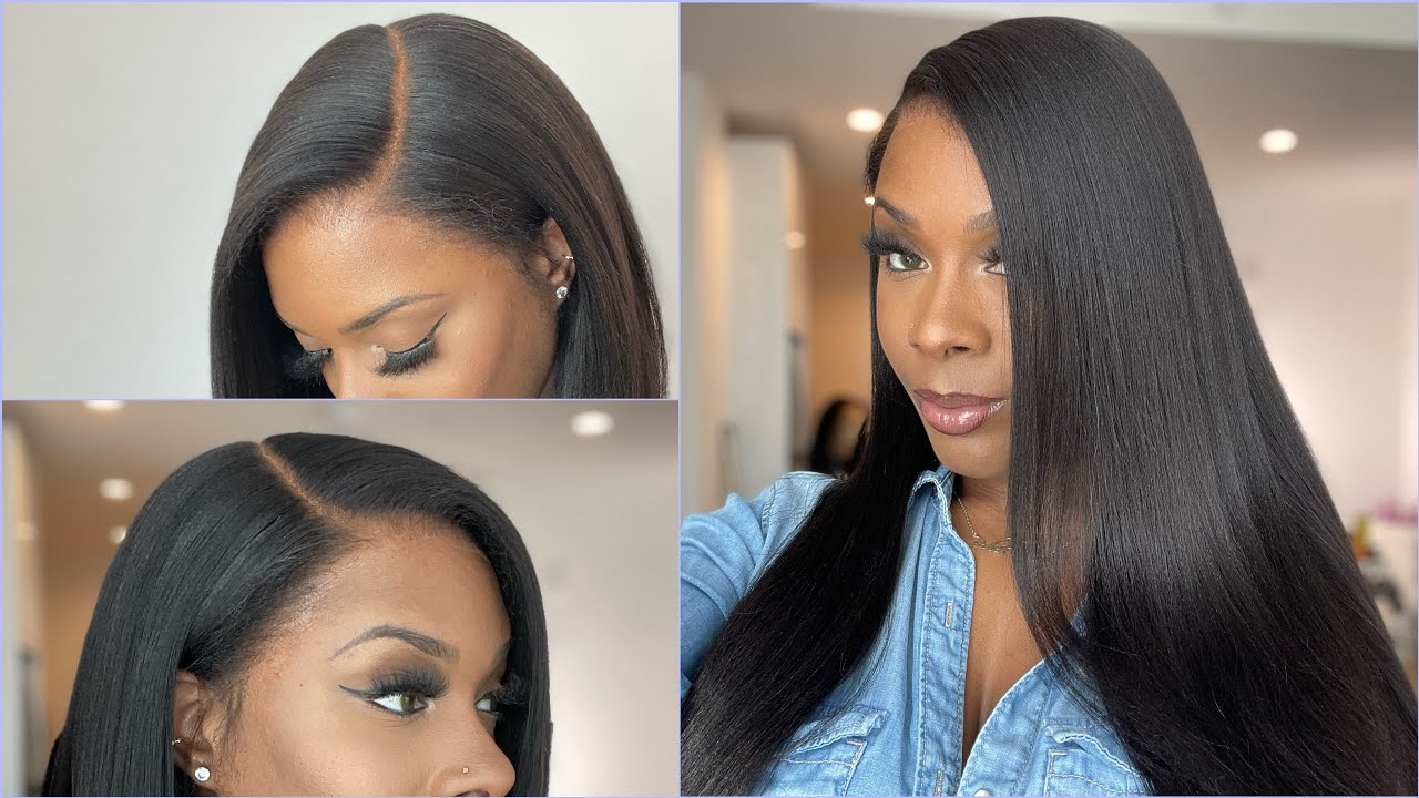 Natural Kinky Edges - Yaki Texture Silk Press Look Glueless Lace Front Wig ( Great For Beginners )