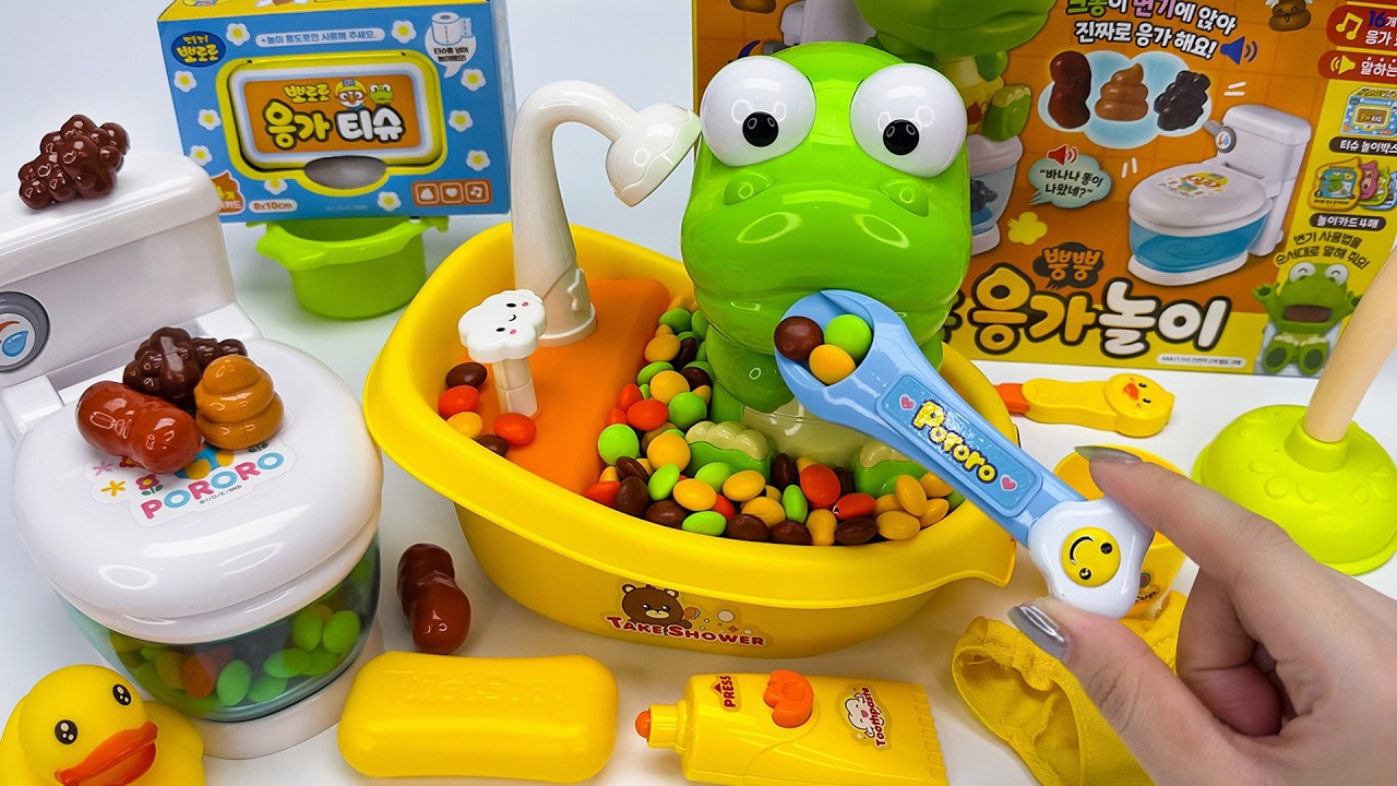 Ultimate ASMR Pororo Krong Poop Training & Food Play 🍴💩 크롱 밥먹고 배변훈련 장난감놀이 언박싱 Satisfying Unboxing