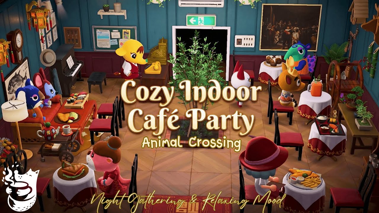 Cozy Indoor Café Party ☕✨ | Animal Crossing Night Gathering & Relaxing Mood