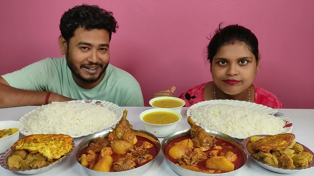 chicken curry soyabein curry egg poch eating challenge