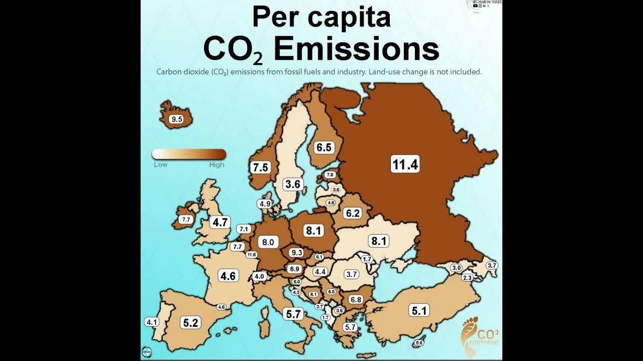 CO2 emissions per capita in European Countries! #map #europe #co2 #emission #youtubeshorts