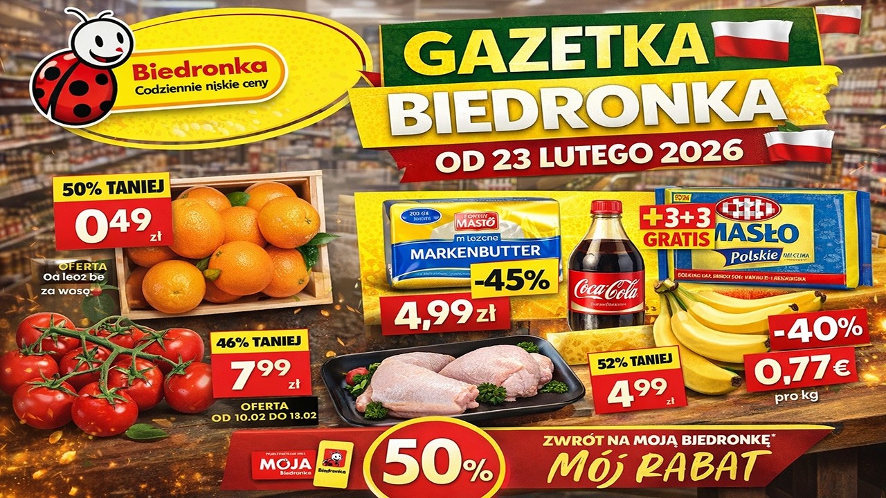 🛒 GAZETKA BIEDRONKA od jutra 23 lutego 2026 🤯 Mega Promocje na Jedzenie!