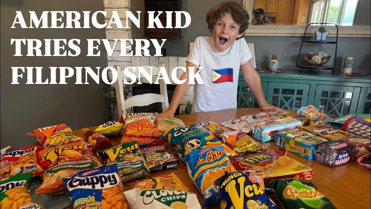 Trying Filipino Snacks for the First Time! 🇵🇭 | American Kid Reviews Fudgee Bar & More