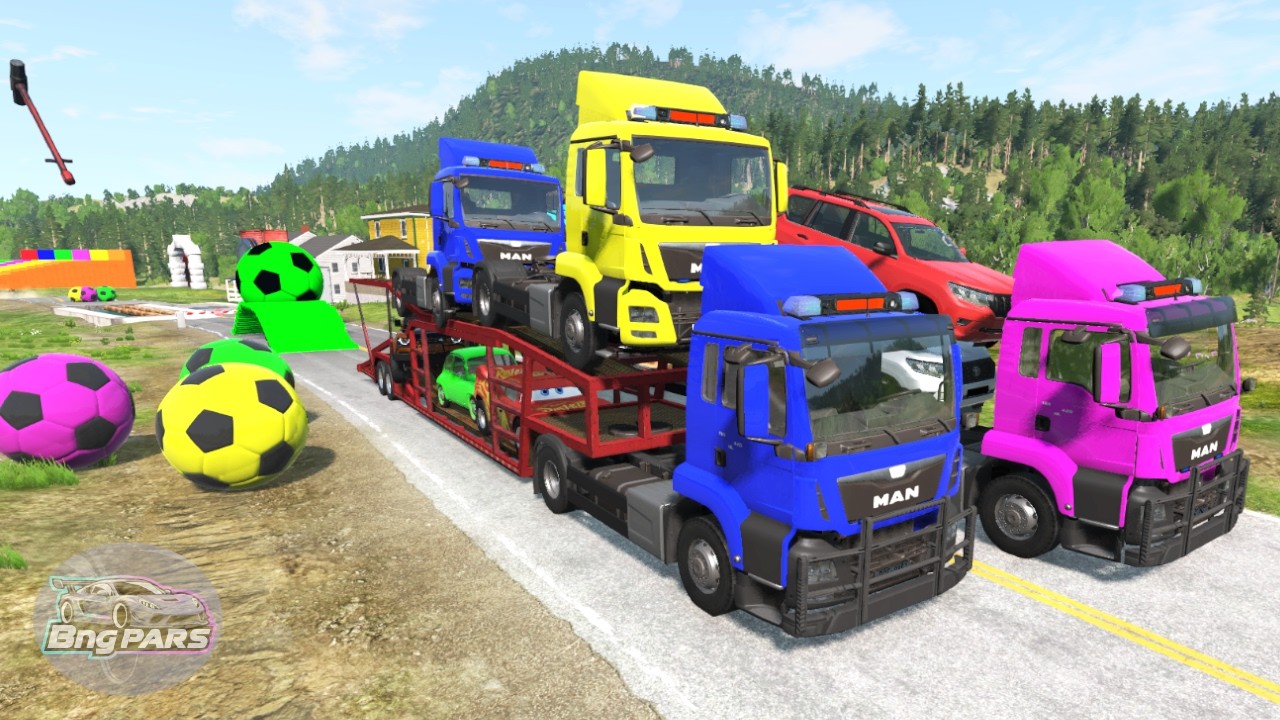 Flatbed Truck McQueen Transportation with Truck - Pothole vs Car #10 BeamNG.Drive Gameplay #BngPARs
