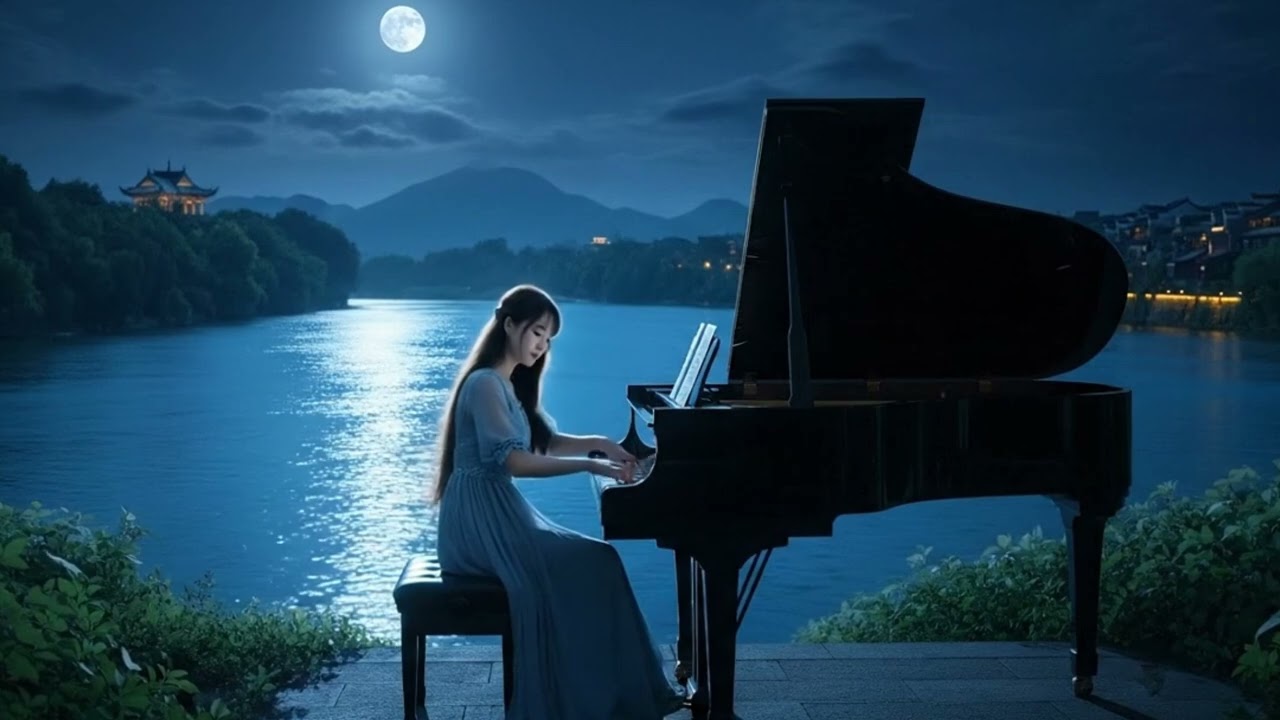 Moonlight Blue River Piano  | Relaxing Nature Music with Midnight Serenity