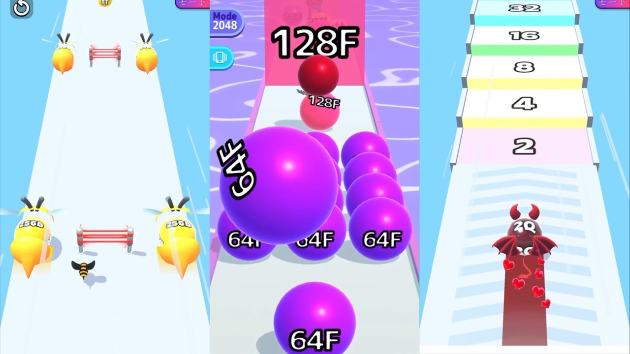 Ball Run 2048 Infinity Jelly Run 2048 ボールラン ゼリーラン 3-split screen
