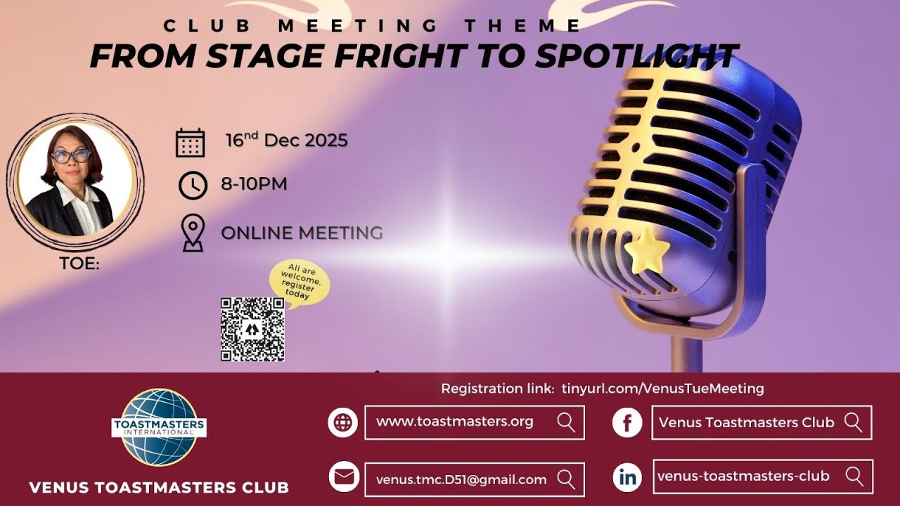 Venus Toastmasters Club- From Stage Fright to Spotlight (107th Meeting 2025.12.16)