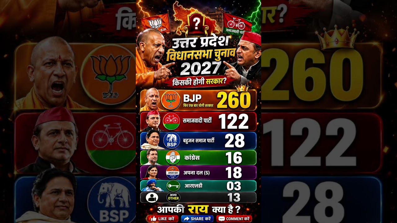 UP Assembly Election 2027: 403-Seat Mega Battle 😱 BJP 300+ or PDA 200+? Latest Opinion Poll #shorts